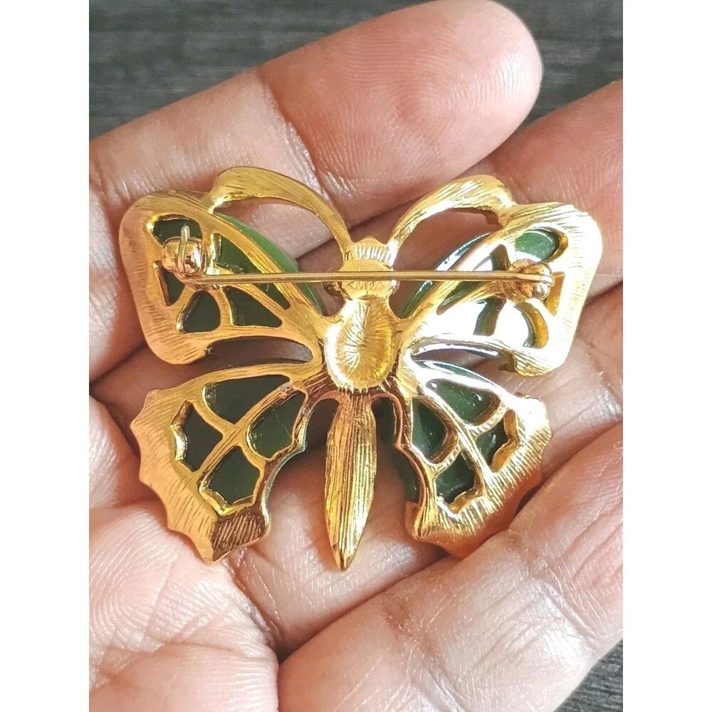 Joan Rivers Butterfly Jewels Of The Far East Green Rhinestone Gold Tone Brooch